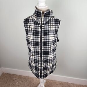Chaps Women’s Full Zipper Plaid Fleece Vest With Pockets Size Large